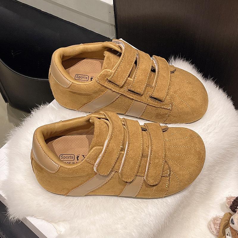 2025 осень новый ретро матовая кожа модные универсальные немецкие тренировочные туфли натуральная кожа липучка уродливые милые большая голова повседневные кеды