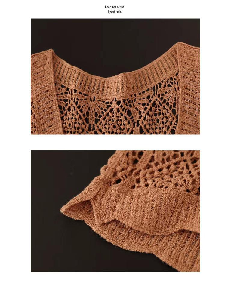 Женский ретро вязаный кардиган без рукавов: Ажурный жилет для весны, лета и осени - Свободный модный топ большого размера