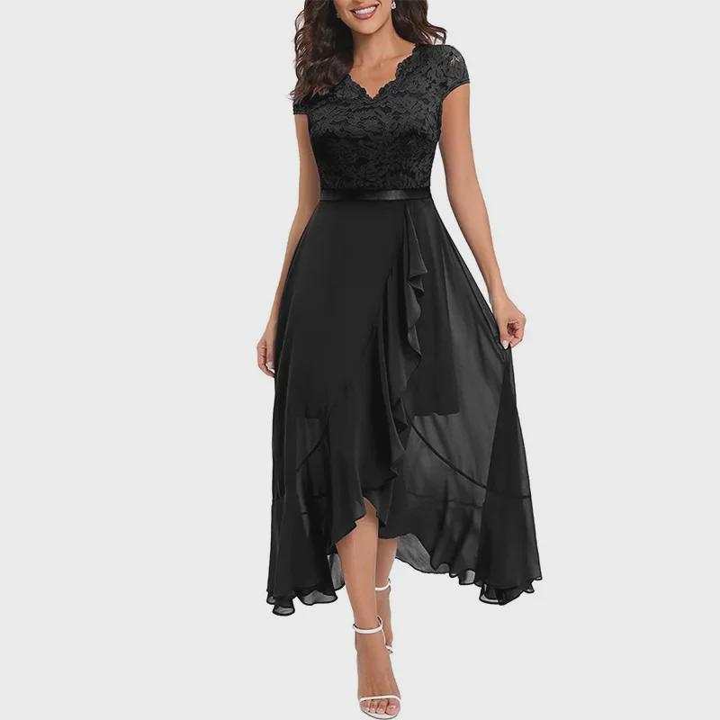 V-Neck Sleeveless Lace Mesh Long Party Dress