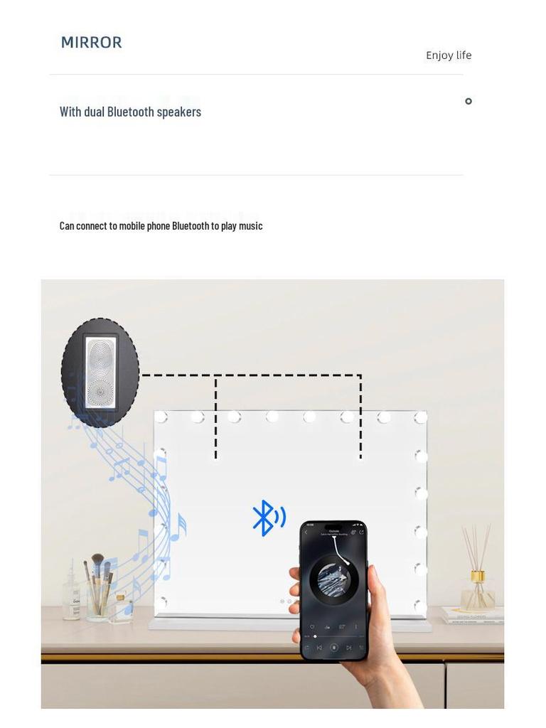 Large Smart HD LED Makeup Mirror with Rechargeable Fill Light