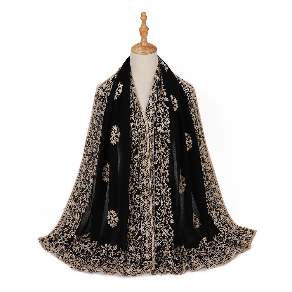 190*70cm Embroidery Hijab Scarf For Women Foulard Elegant Flower Long Scarf Headscarf Wraps Bandana Muslim Hijab Shawl Travel