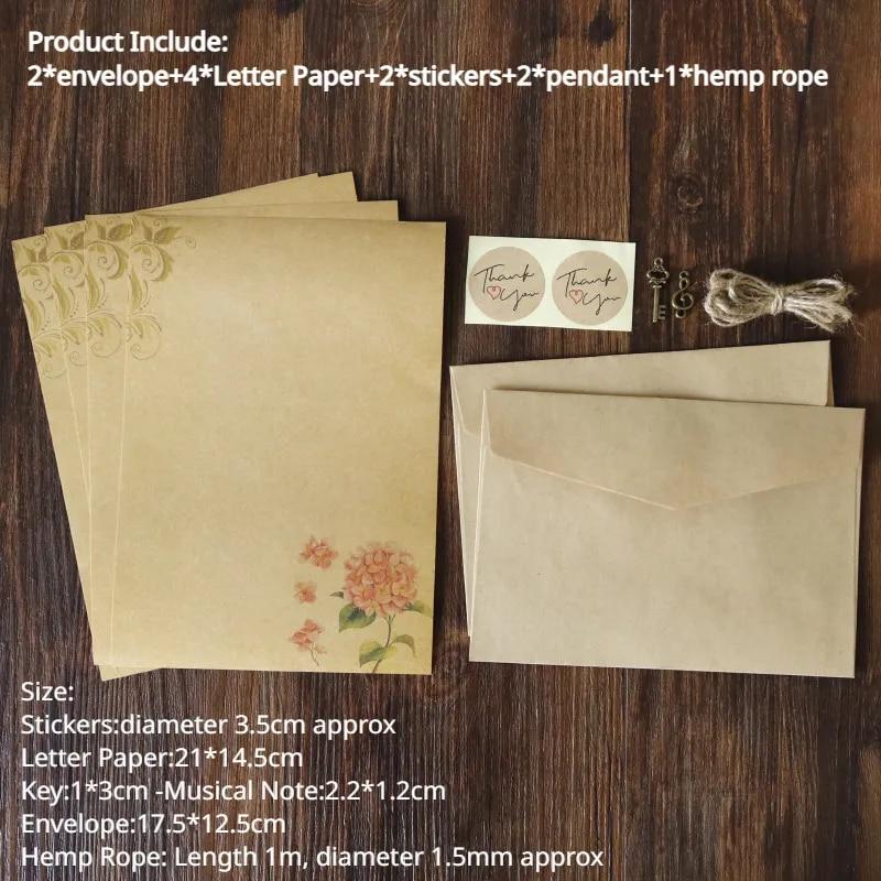 Retro Stationery Kraft Paper Letter Paper with Envelopes Stickers Hemp Rope Pendant Decorations Keys Musical Note Writing Paper