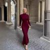 Женское трикотажное платье макси, элегантное платье-свитер с длинным рукавом и высоким воротом, сексуальное платье для рождественской вечеринки на осень-зиму