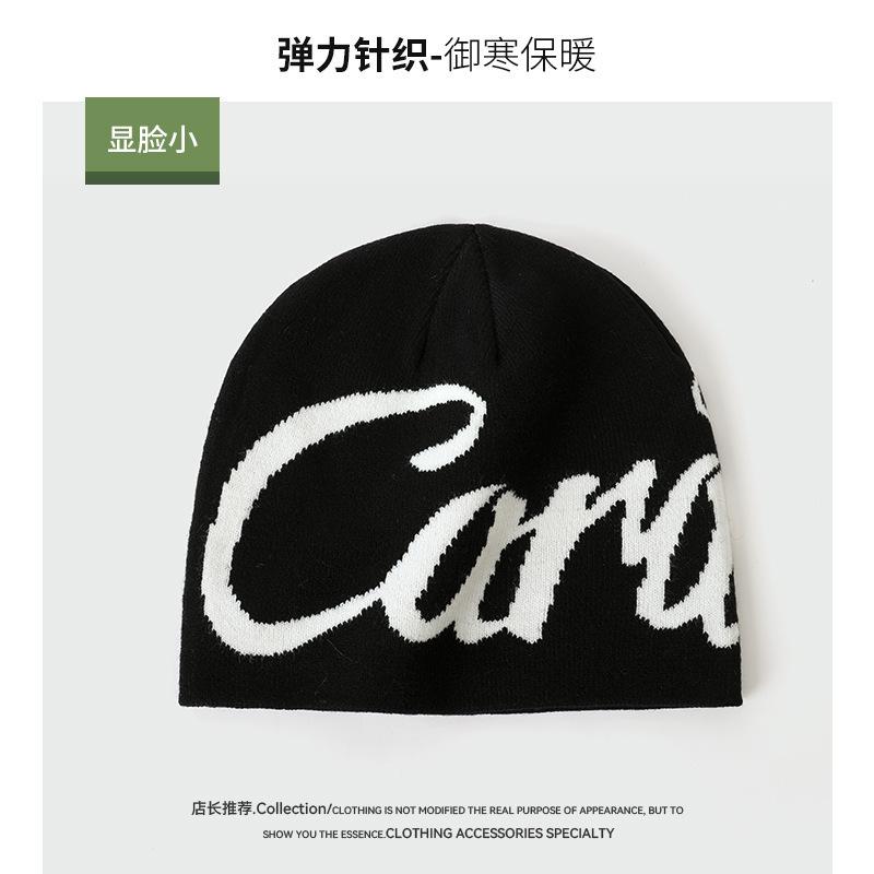 New autumn and winter letter jacquard cold hat personalized hip hop bag head knitted hat ear protection pullover hat wool hat