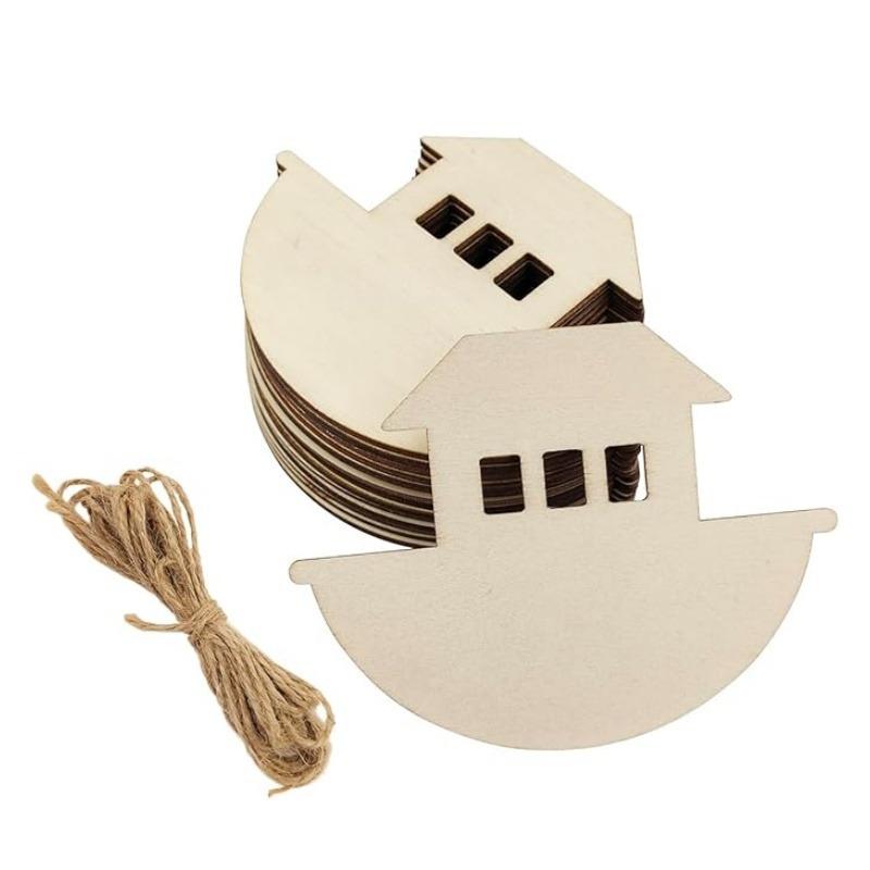 10pcs Wood Noah's Ark Cutouts Unfinished Wooden Noah's Ark Hanging Ornaments DIY Craft Gift Tags for Home Party Decoration