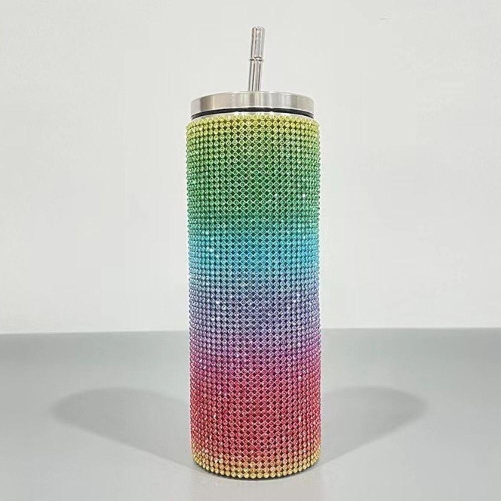 Bling Rhinestone Thermos Bottles Leopard Print Stainless Steel Water Bottle  Outdoor Activities