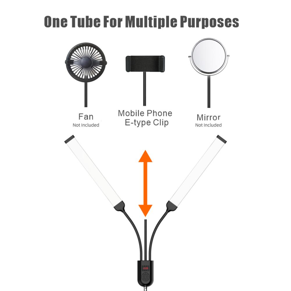 Flexible 2-Arms LED Video Light Photography Fill Light 3000K/4000K/6000K Bi-color Dimmable Timer