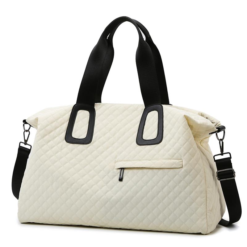 Женская стеганая дорожная сумка-даффл большой вместимости с ромбовидным узором, однотонная сумка для ночевки с несколькими карманами, женская сумка-тоут для отдыха