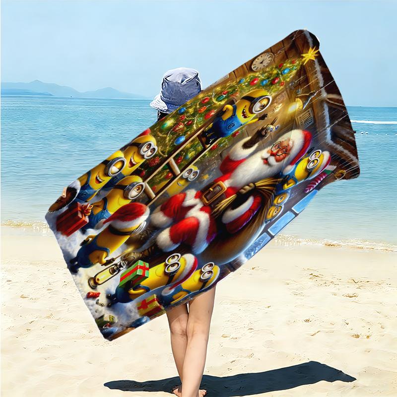 1Pc Happy Minions Holiday Wreath Beach Towel Microfiber Beach Towel Thin Absorbent For Beach Swimming Yoga Bath Sports