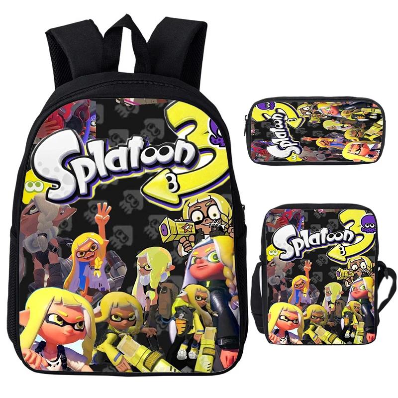 Горячая игра Splatoon 3 Детский школьный рюкзак большой емкости с плечевыми сумками, пеналами, школьными сумками для мальчиков и девочек, лучший подарок