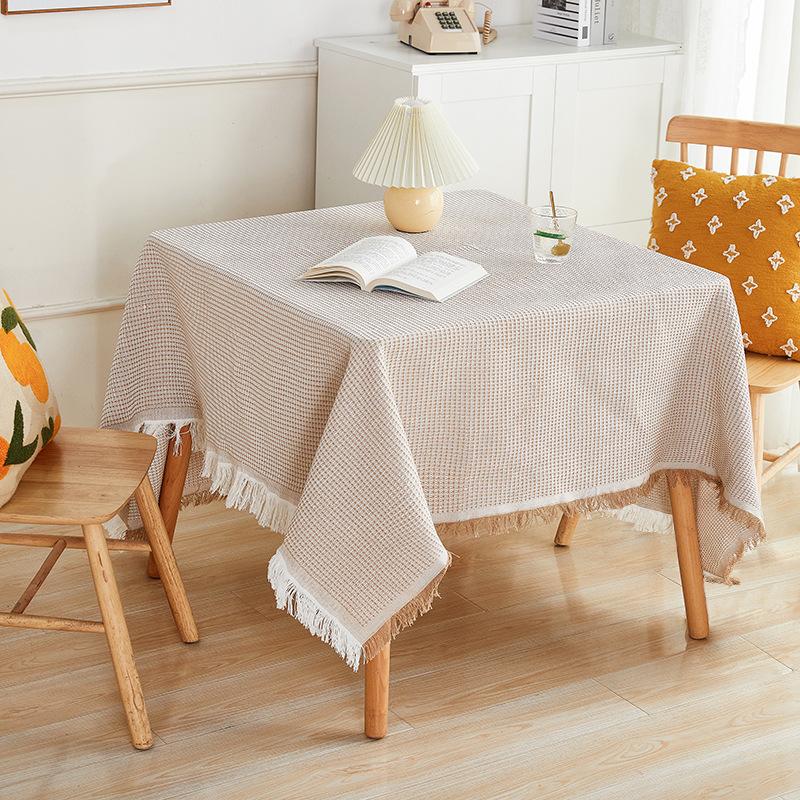 Cotton and Linen Tablecloth Small Round Table Light Luxury High-end Long Table Japanese Coffee Table Cloth French Dormitory Tablecloth