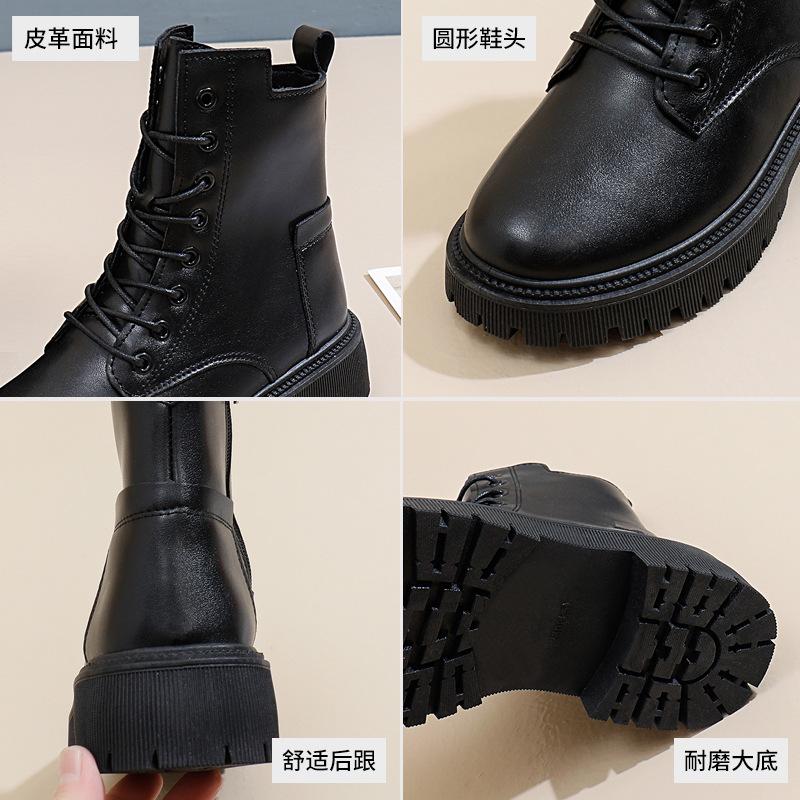 Кожаные ботинки весна 2025 новые британские ботинки Martin верхняя одежда модные рукава толстая подошва круглая голова короткие ботинки женская обувь прилив F06