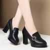 Comfortable Deep Mouth Soft Leather Anti-slip Shoes Platform Spring 2025 Women's Block Black High Heels Office Mother Shoes