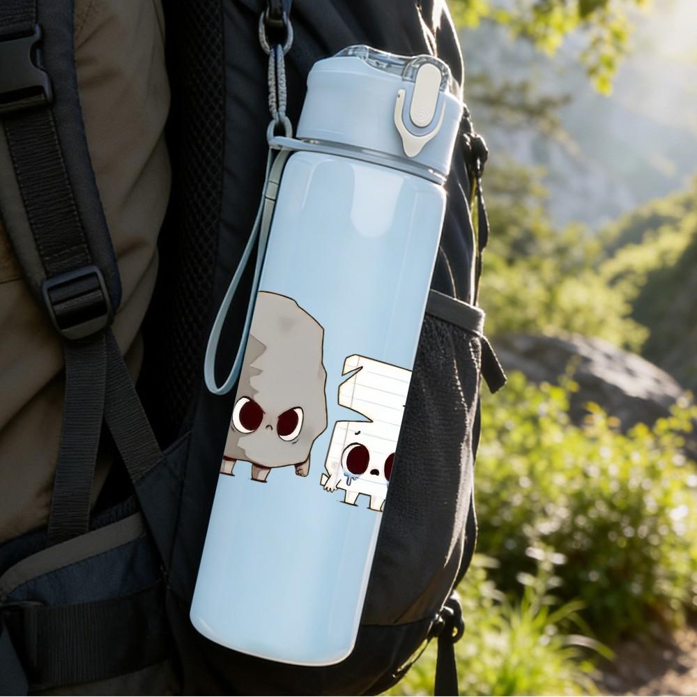 1PC Ghost Scissors Craft Cute Cartoon Print 750ml Color Plastic Sports Water Bottle Leakproof Flip Straw Lid Suitable for Sports Office Home Use