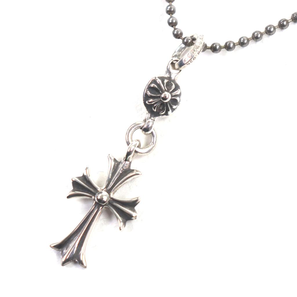 Excellent CHROME HEARTS Necklace 1 Ball Tiny CH Cross Pendant Silver 925 Mens Used