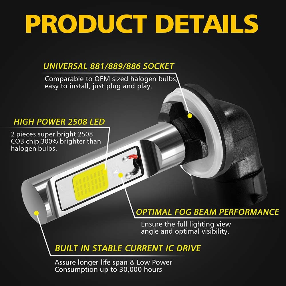AUXLIGHT 881 889 886 894 862 896 898 LED Fog Light Bulbs 6000K Xenon White, Super Bright High Power COB Chips LED Fog Daytime Running Lights DRL