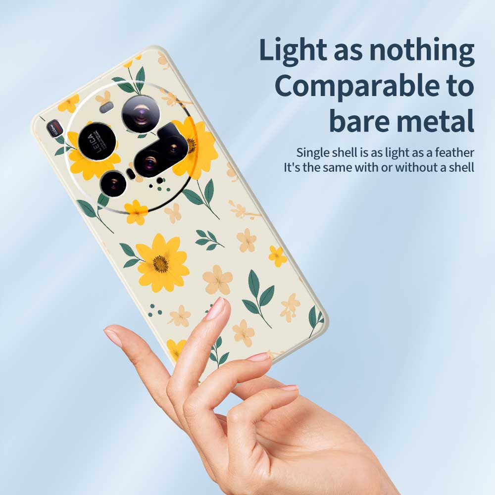For Xiaomi 15 Ultra Case Yellow Floral and Leaves Pattern Printing Straight Edge TPU Phone Back Cover