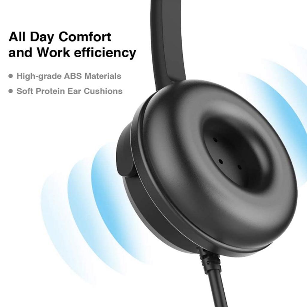 131 One Ear Headset, USB Headphones, Head Mounted Computer Headphones for Call Center Headsets in Right and Left Ear with Volume Control in Cable