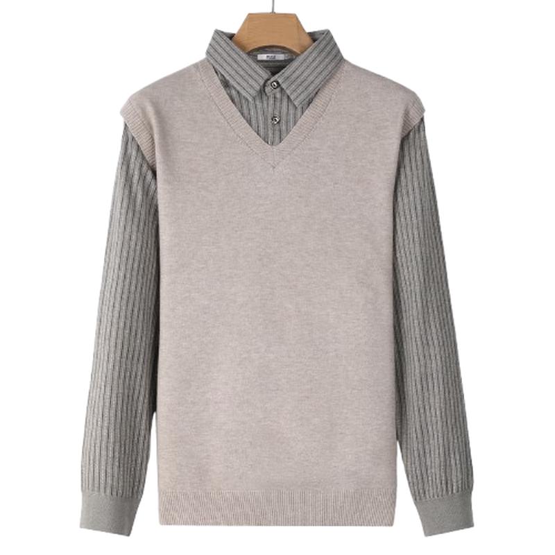 SNOWFLYING Men's Faux Two-Piece Striped Knit Sweater