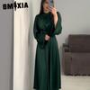 Autumn Slimming Waist Binding Solid Color Long Sleeve Long Dress Design Dress Women