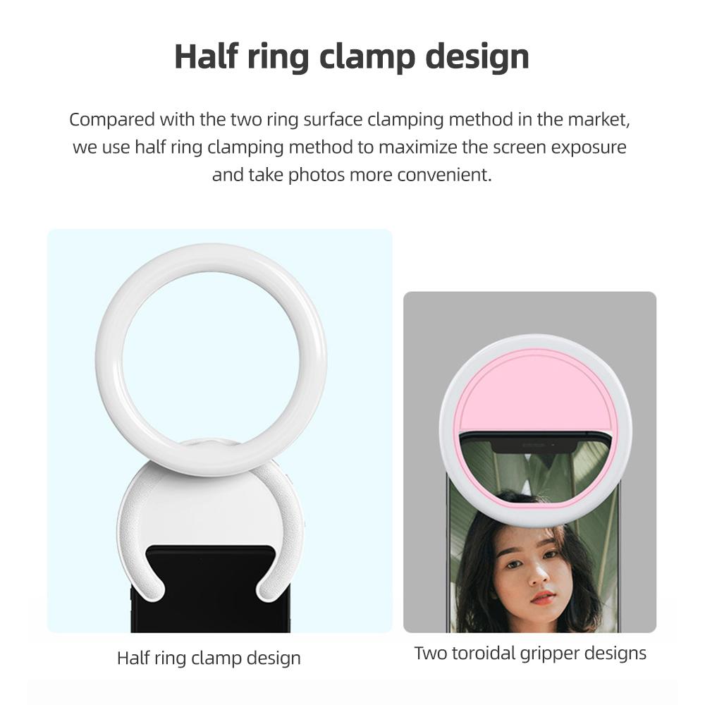 Кольцевая подсветка для телефона 10 см/4 дюйма, 2 Вт, двухцветная подсветка для селфи, клипса для телефона, цвет 3000–7000 К