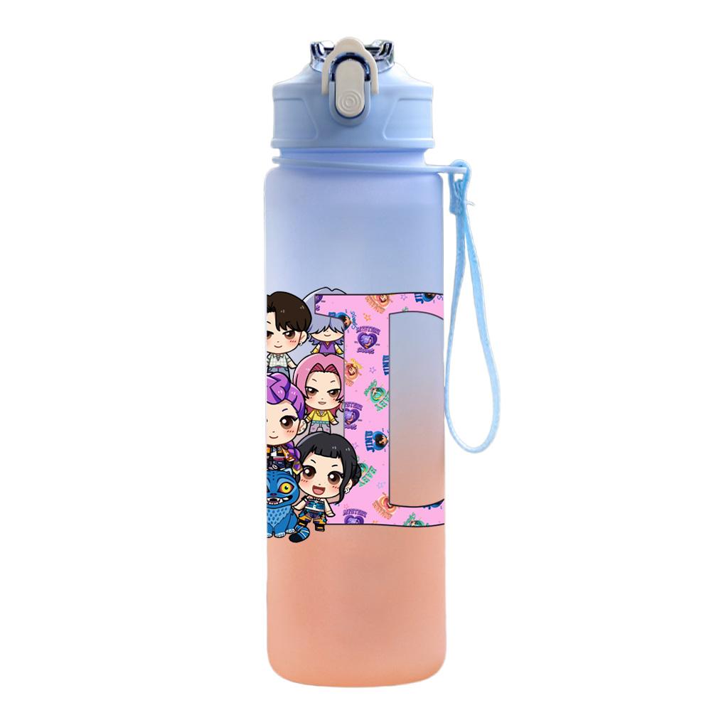 750Ml Water Bottle Anime 26 English Letter K-Pop Demon Hunters Printed Large Capacity Drinking Cup Portable Outdoor Sports Water Cup Children Kid Gift