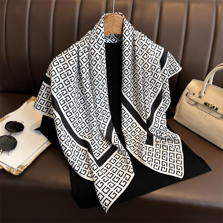 Versatile British-Style Silk Square Scarf - 90cm Solid Color Shawl & Headscarf