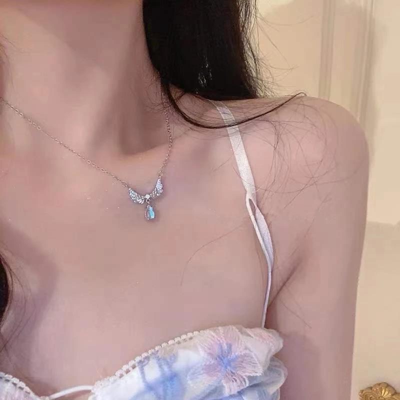 QQs Kpop Фея Циркон Крылья Сердце Кристалл Кулон Ожерелье для Женщин Сердце Ключицы Цепи Колье Мода Y2K Egirl Эмо Ювелирные Изделия Подарки