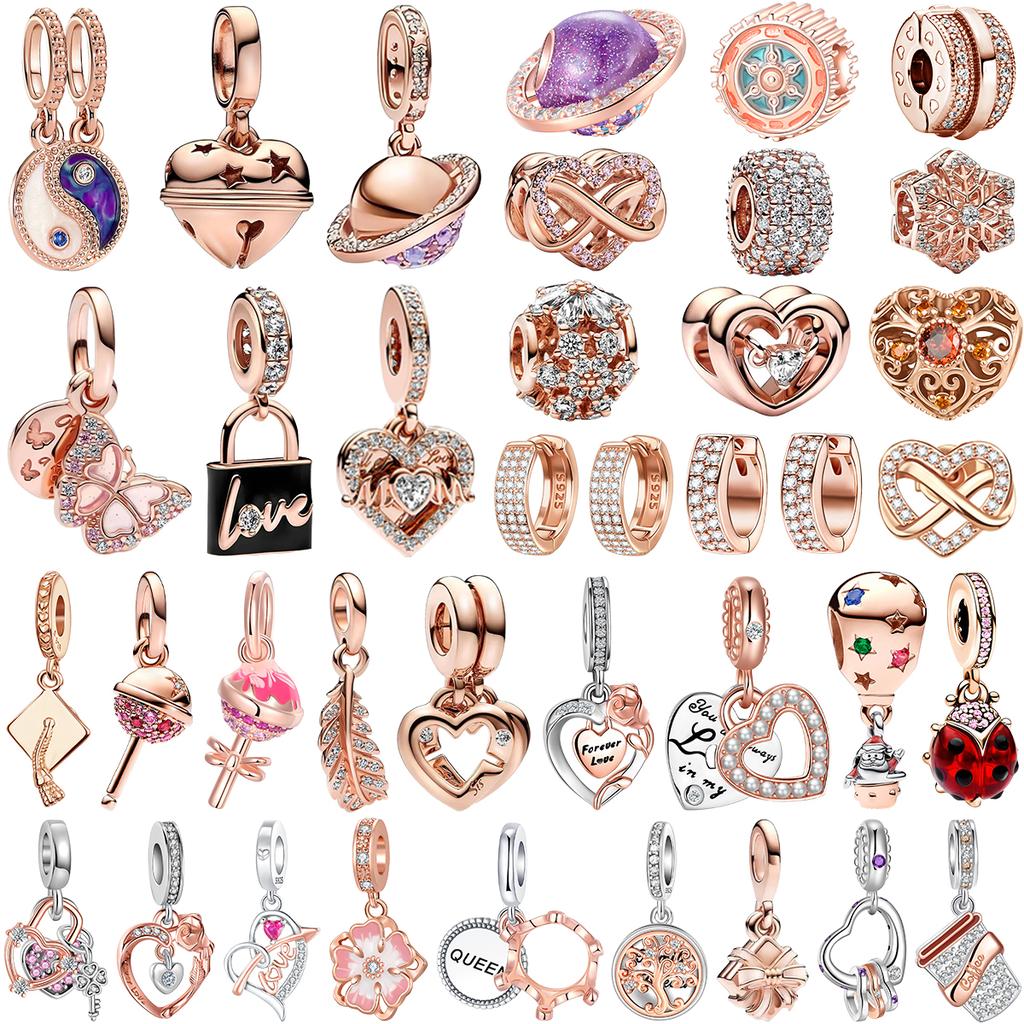 Original Copper Rose Gold Charms Snowflake Heart Fish Earrings Beads For Necklace Diy Bracelet Present Jewellery