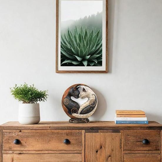 1/2 шт. Черно-белая фигурка кошки в китайском стиле, искусство инь-янь, статуэтка кошки, полимерная скульптура, украшение для дома, офиса, настольное украшение