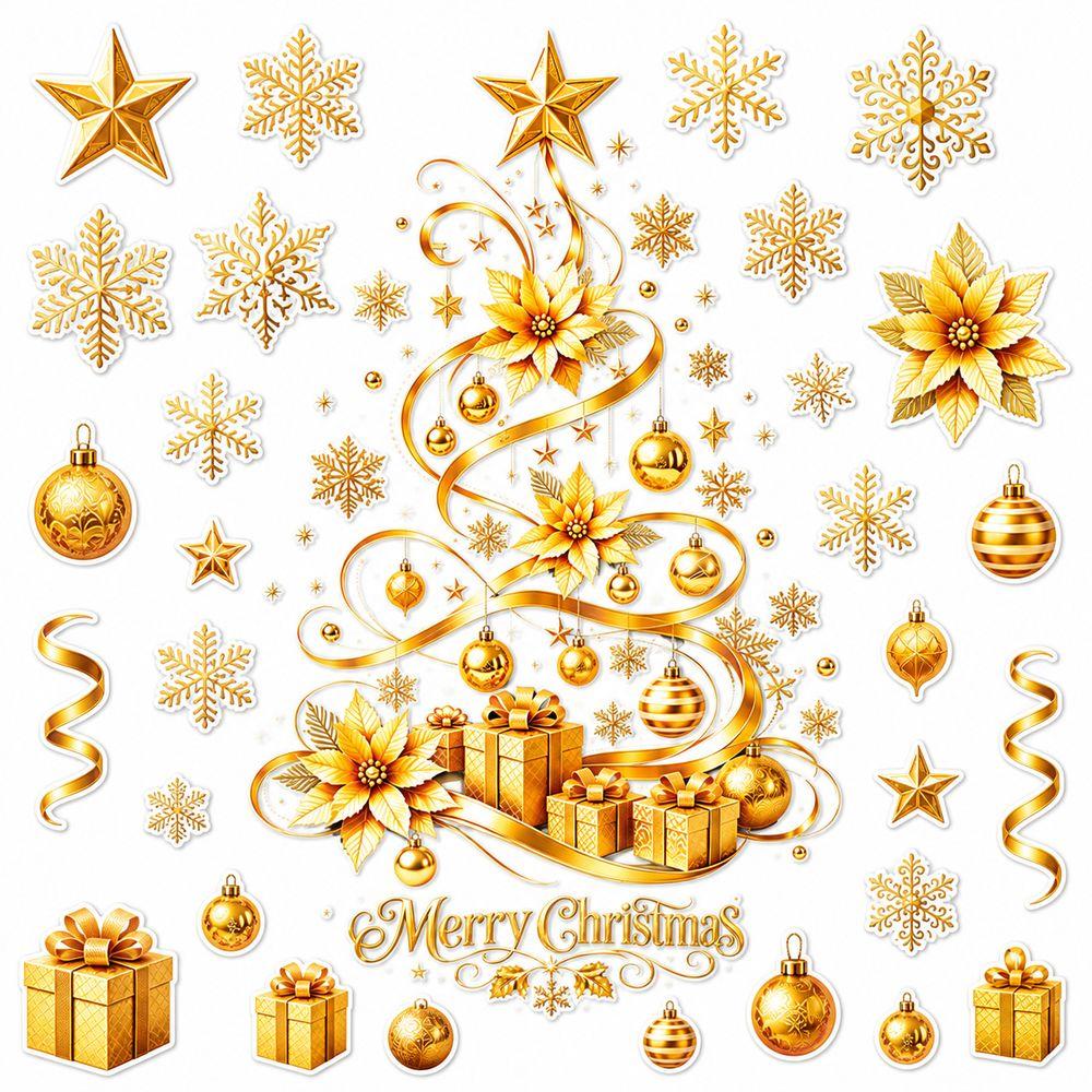 Snowflake Christmas Window Clings Gold Pattern Static Cling Stickers Storefront Decoration