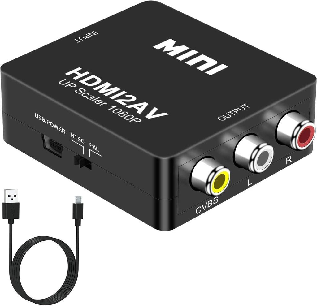 Pkouocry HDMI To AV 1080P Analog Audio for and Includes Charging Black Converter, Support, Conversion, Output, TVs, PS3, PS4, PS5, PC, Blu-ray