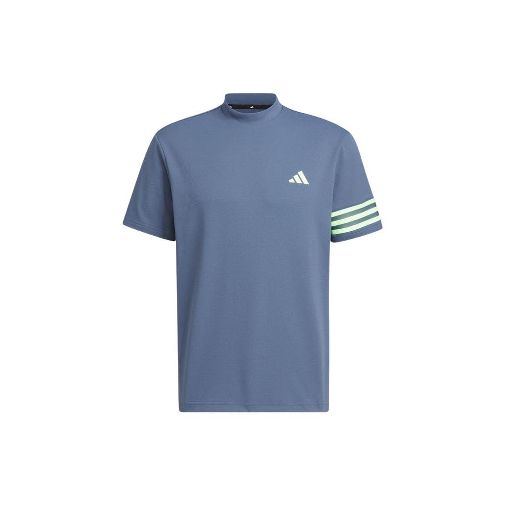Adidas Round Neck Striped Logo Printed Short Sleeve T-Shirt Men Tops Blue IN9054