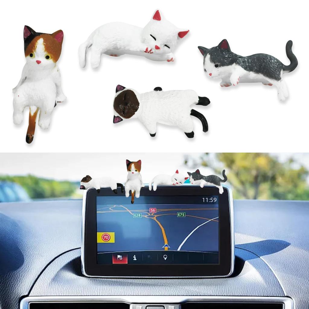 Seimeinoki Cute Cat Car Set of Interior Dashboard Different Cat High Temperature Rearview Mirror Interior Animal Mini Mascots Decorations, 4,
