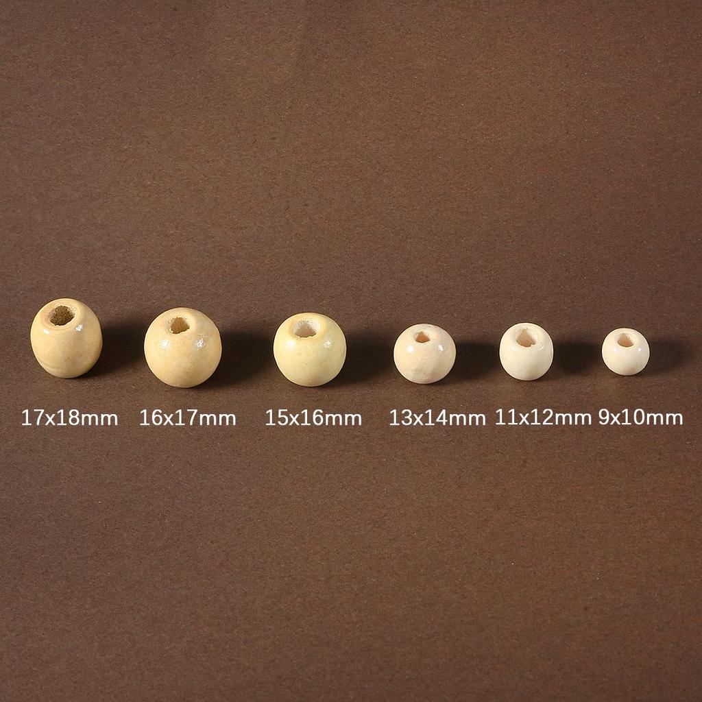 50PCS Big Hole Natural Wood Loose Beads Wooden Round Beads For Jewelry Making Bracelet Necklace Accessories DIY Crafts