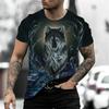 Винтажные мужские футболки с 3D принтом волка, повседневные уличные мужские спортивные футболки с короткими рукавами, мужская футболка большого размера, мужская одежда, летняя одежда