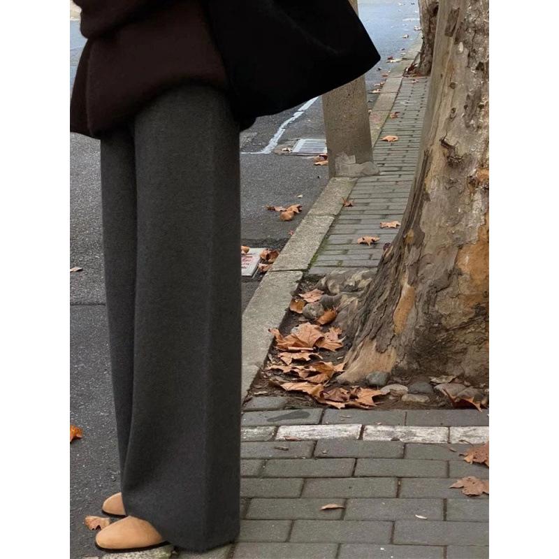 Women's Wool Wide-Leg Cashmere Pants - Soft Drapey Straight-Leg for Autumn and Winter