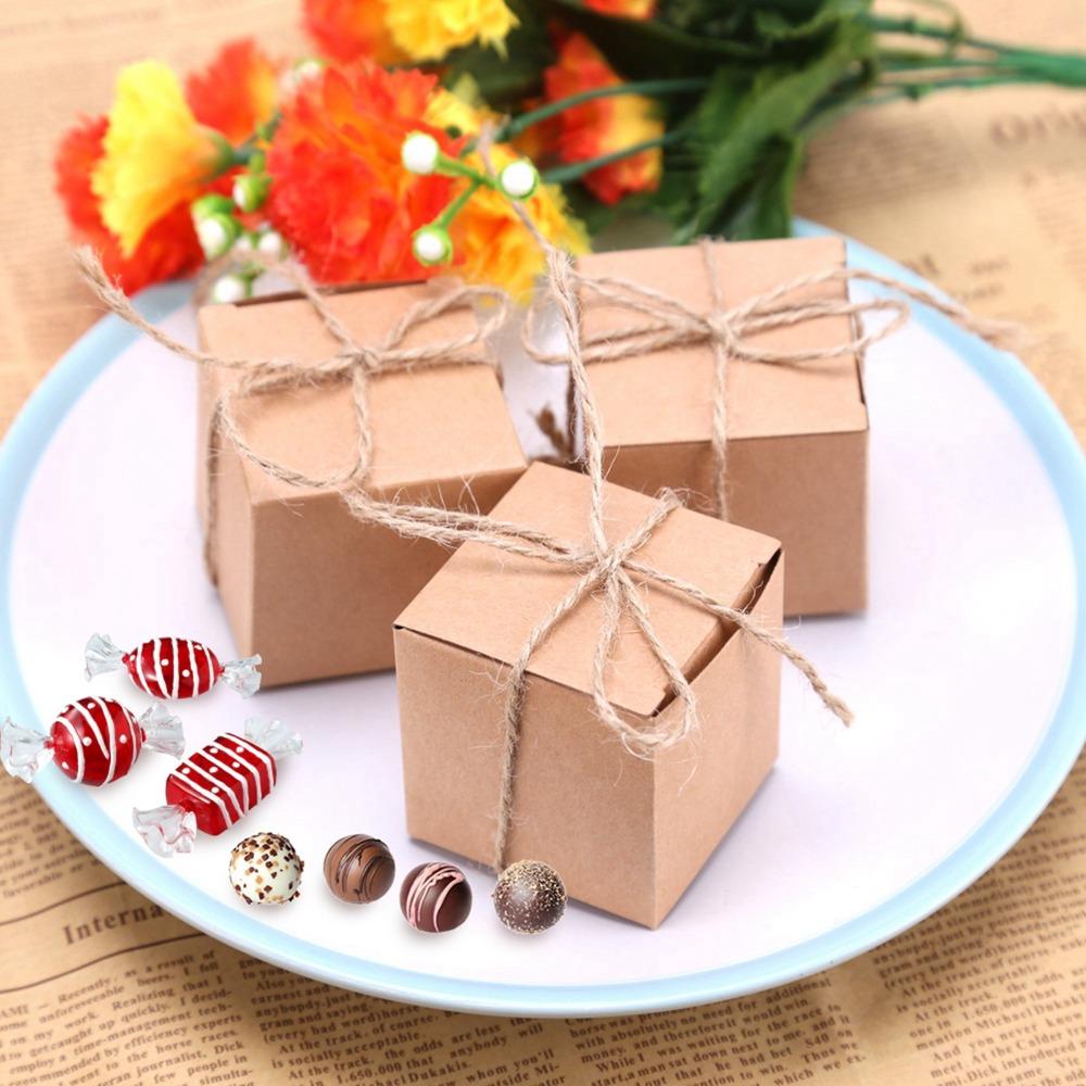 50 шт. Складные коробки для конфет из крафт-бумаги, коричневые, 5 x 5 x 5 см, винтажная упаковка для подарков на вечеринку