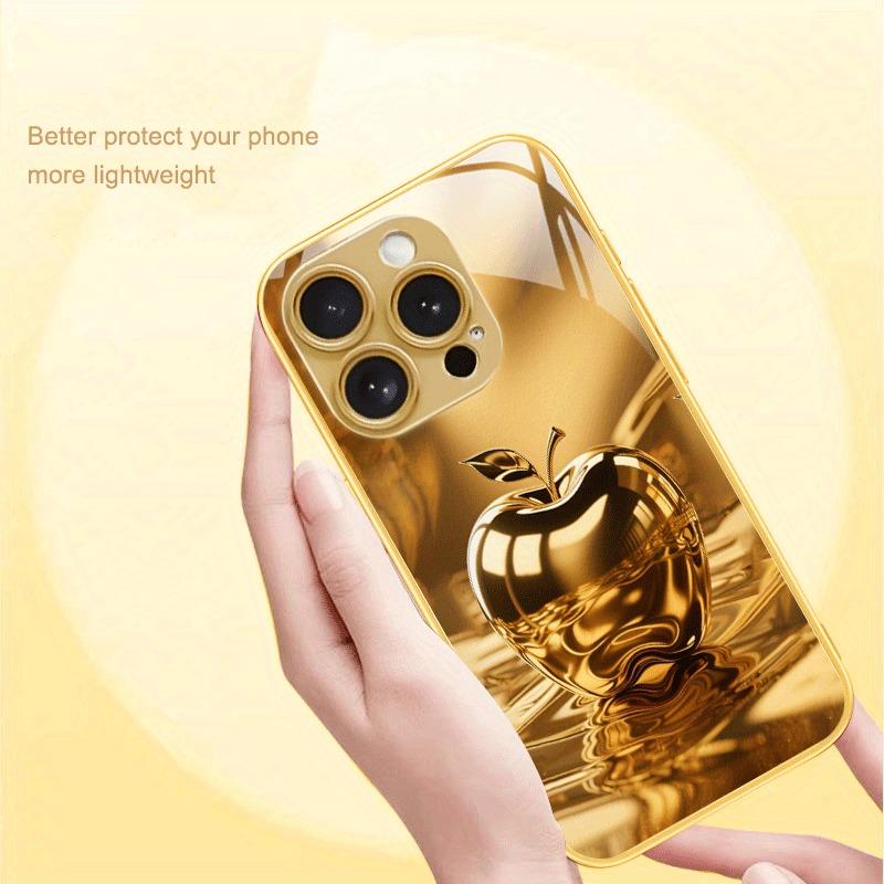 Роскошный Хрусталь С Узором Яблока Металлическая Краска Стеклянный Чехол Для Телефона Для iPhone 11 12 13 14 15 16 17 Pro Max 15 Plus 17Air 16E Чехол