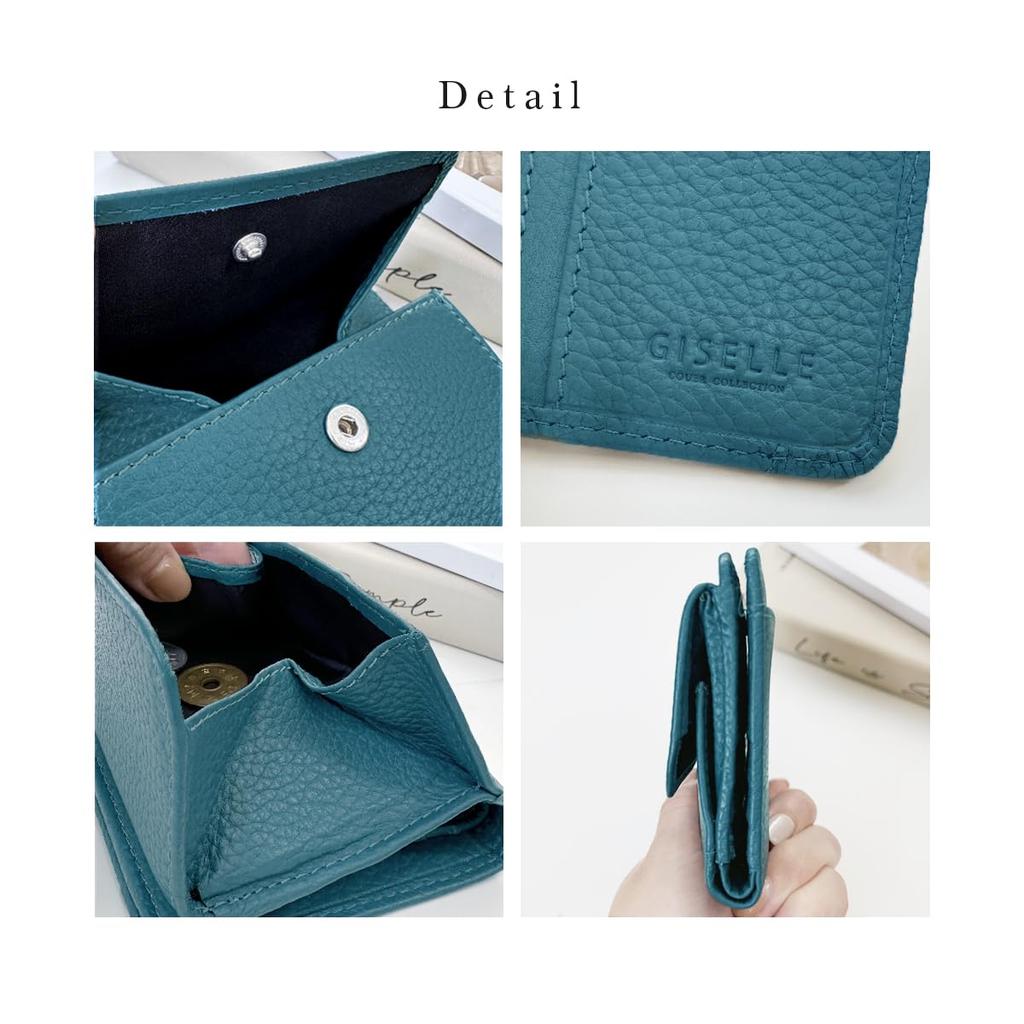 Genuine Leather Mini Wallet, Slim, Bifold, Compact, Coin Purse, Box-Shaped, Card Case, Palm-Sized, for Men and Women (Turquoise)
