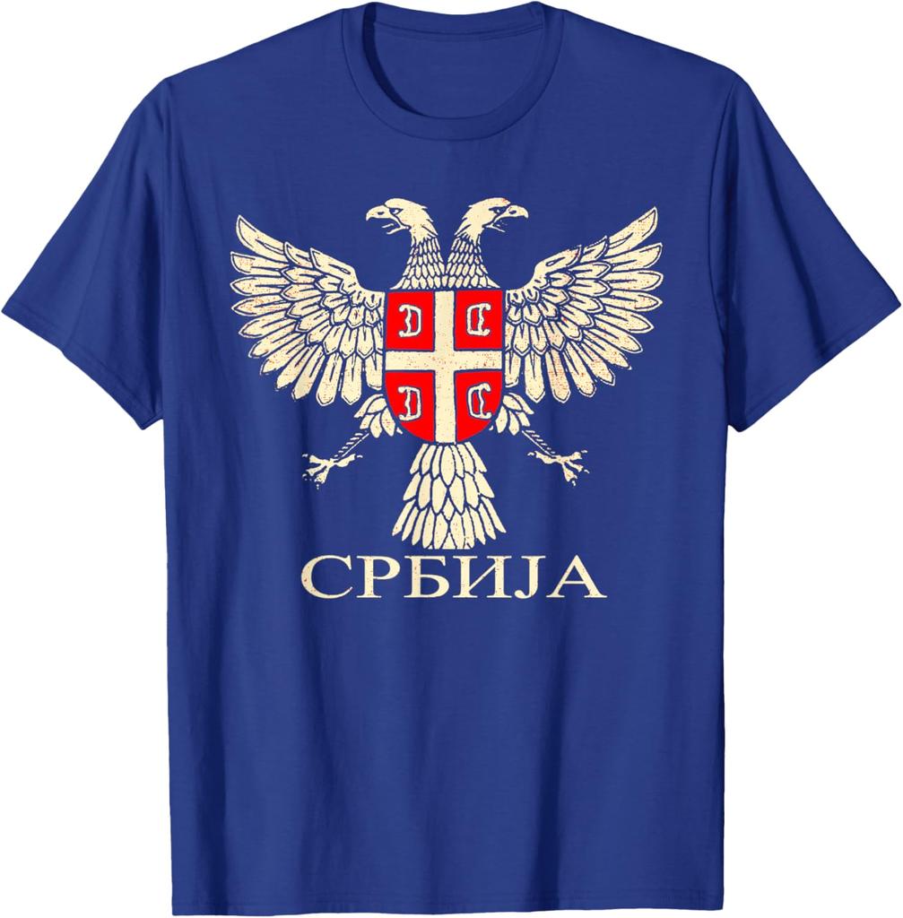 Сербия Srbija Сербский орел Флаг CCCC Кириллическая футболка Короткая