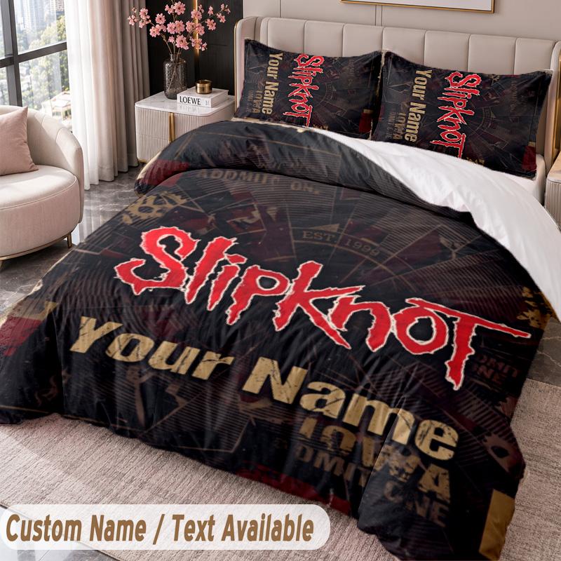 Slipknot Printed Bedding Set Custom Name Text 1 Duvet Cover 2 Pillowcases For Bedroom