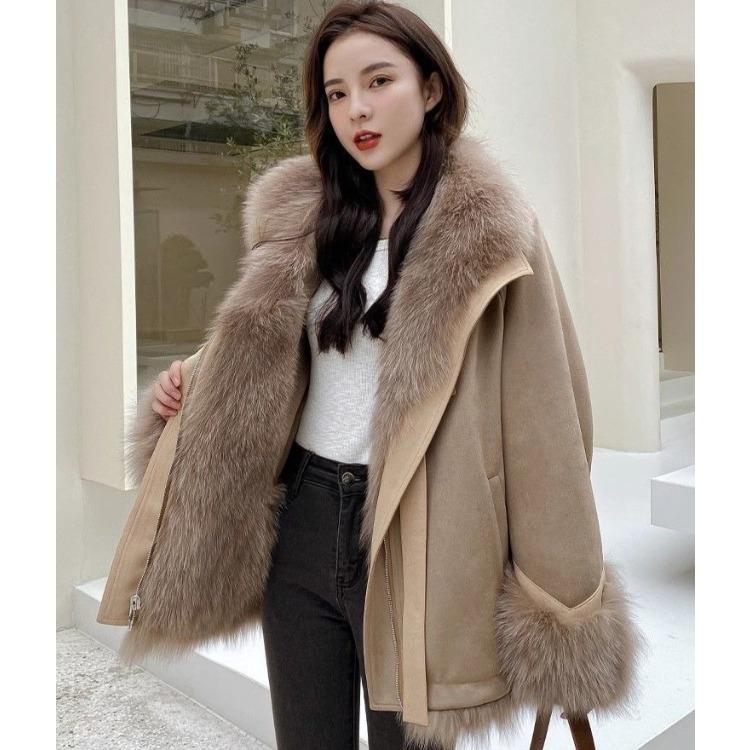Winter Jacket Outerwear Women Long Warm Suede Parka Coat Patchwork Long Sleeve