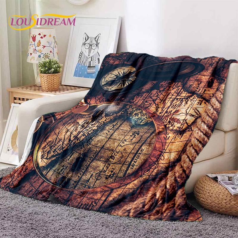 3D Ancient Nautical Chart World Map Compass Soft Flannel Blankets,Throw Blanket Comfortable Blanket for Picnic Beds Sofa Bedroom