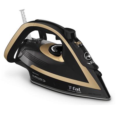 Tefal мощный паровой утюг Steam Max с проводом Air Glide, подвесная поверхность, автоматическая очистка, обработка FV6828J0, черный с золотым, 140 г/мин "Ultimate 6828"