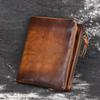 Vintage Men's Wallet Genuine Leather Retro Top Layer Cowhide Wallet for Men Vertical Wallet with 2 Zipper Pockets