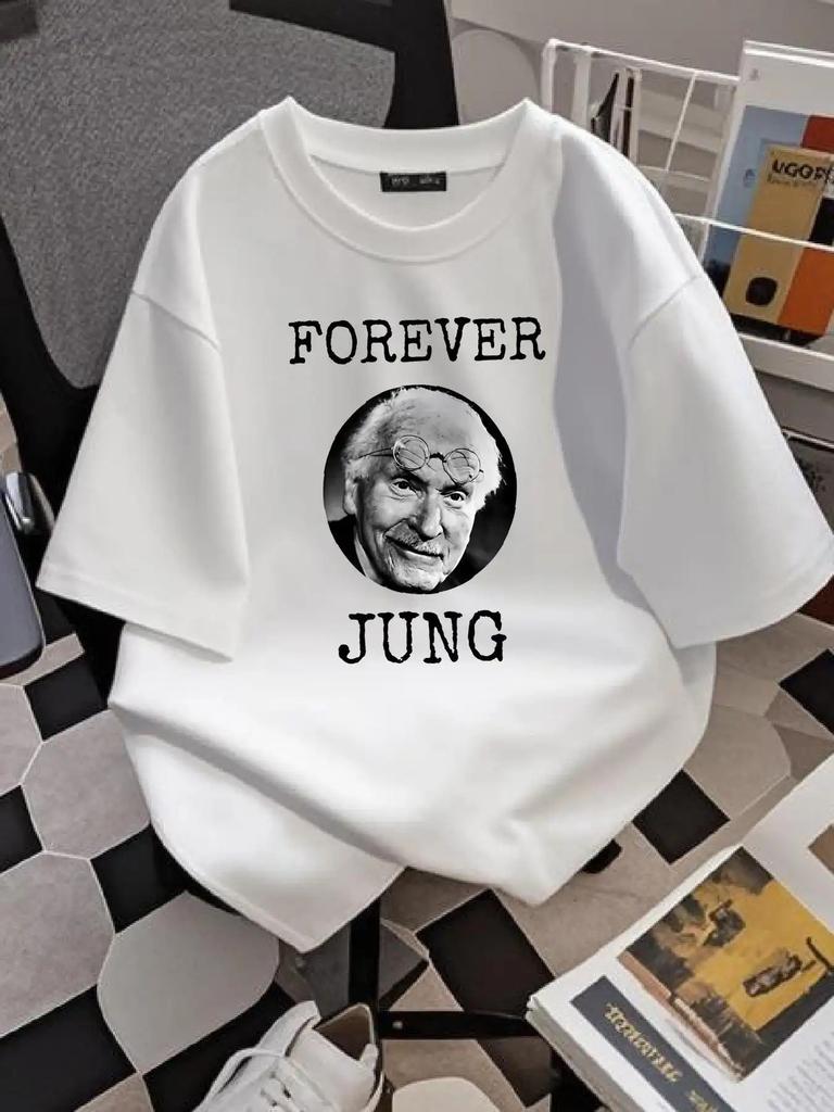 Forever Jung Карл Густав Юнг Графическая футболка - Повседневная уличная футболка для мужчин и женщин с смелым текстом и принтом портрета
