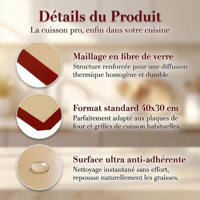 Tapis Cuisson Silicone Fibre de Verre 40x30 cm (Lot de 2) Antiadhésif Réutilisable,Résistant 250°C,Alternative Papier