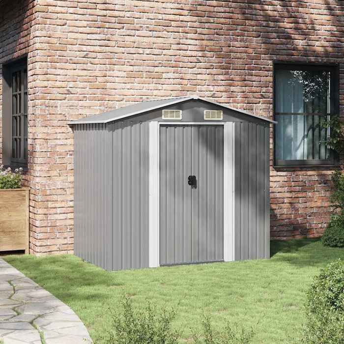 VidaXL Garden Storage Shed Metal Grey 204 X 132 X 186 Cm 42983