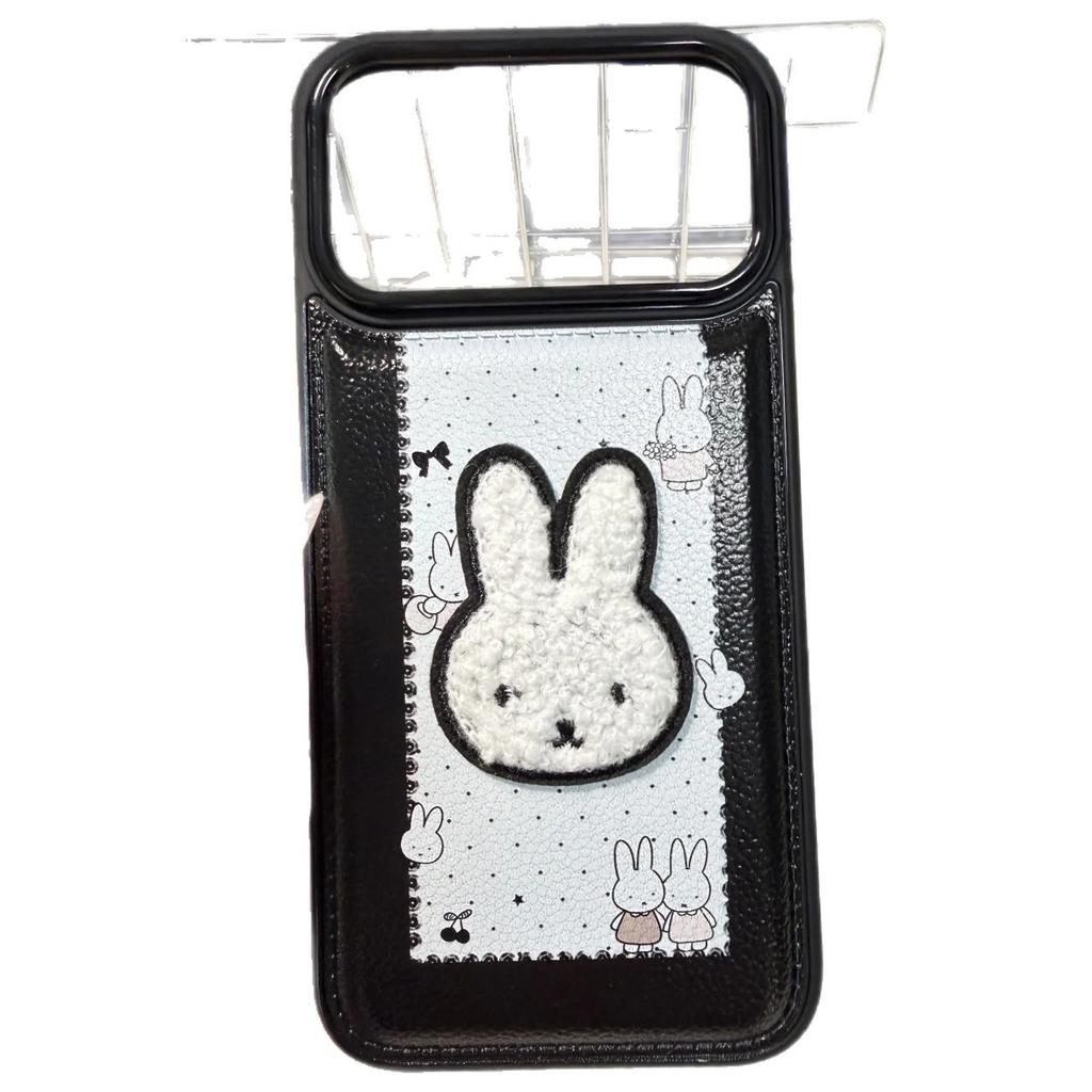 Милый Miffy Заяц с вышивкой в горошек подходит для чехла для мобильного телефона Apple 16/17promax IP15 выпуклый мешок кожаный узор 14Pro